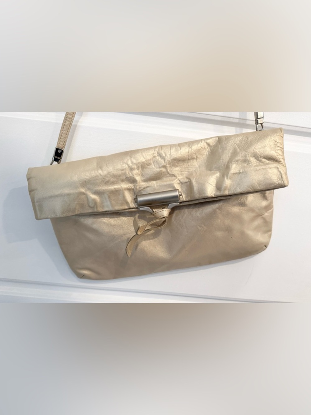 Vtg Due Fratelli 💯 Leather clutch purse bag ivory opalescent party prom wedding